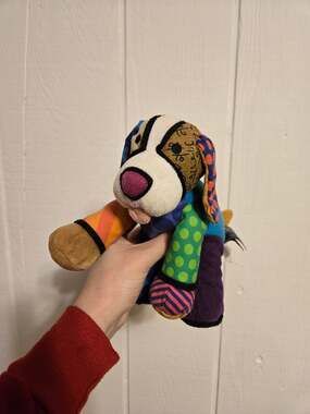 Romero Britto Pop Plush Pablo The Dog Multi-Texture Patchwork Stuffed Animal